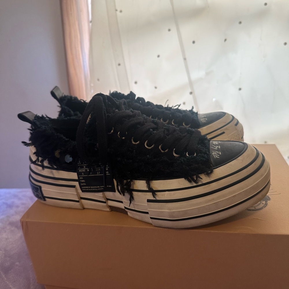 Black Frayed Platform Athletic Shoes